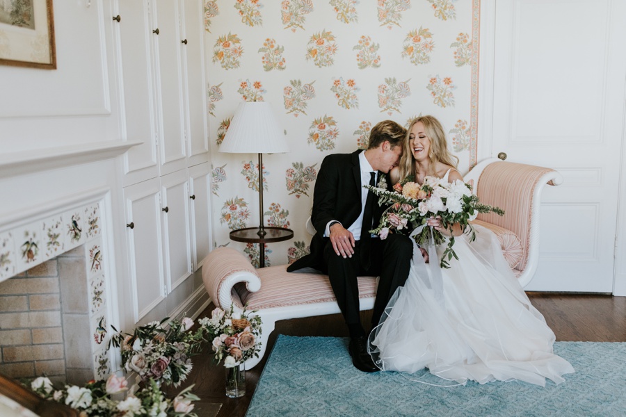 romantic darlington house wedding, la jolla california, historic home, blonde bride, Layered vintage florals