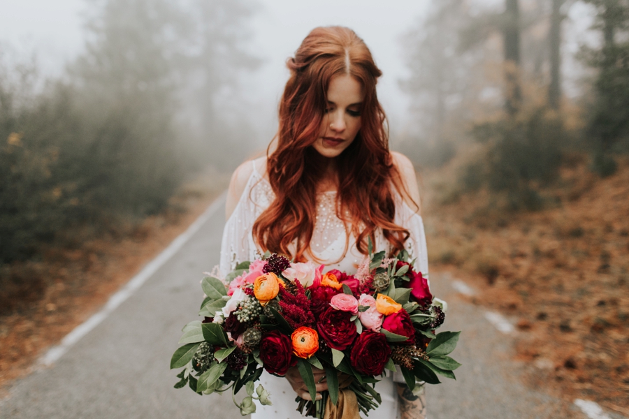 bright + moody fall floral palette with a large bohemian bouquet