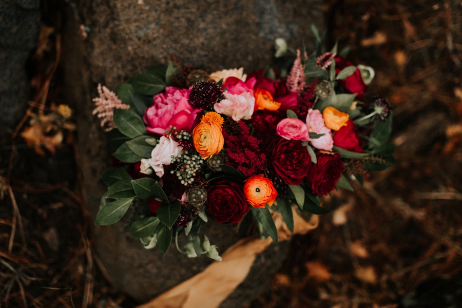 fall wedding florals with a gold, maroon, magnolia and blush palette